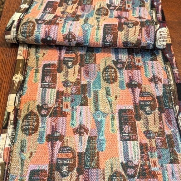 Vintage OOAK Wine Bottle Motif Tapestry Table Runner with Tassels - Picture 11 of 12